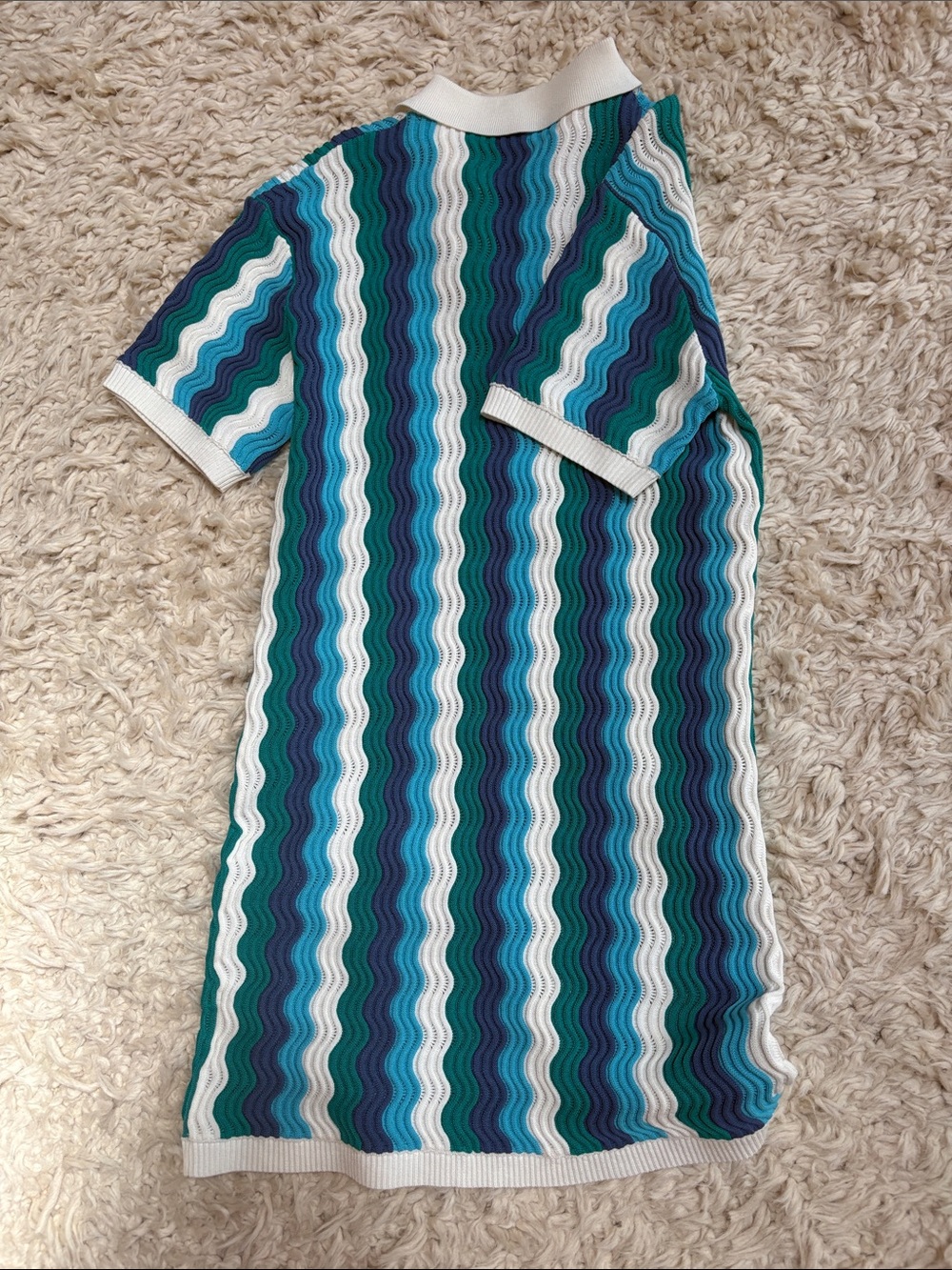 Tnuck Hyacinth House Stripe Knit Dress in Teal, Navy & White size med - Picture 5 of 7